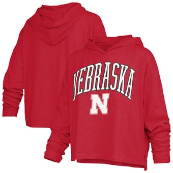 Women's Pressbox  Scarlet Nebraska Huskers Nelson Arch Over Logo Long Sleeve Hooded Slub T-Shirt
