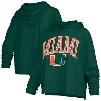 Women's Pressbox  Green Miami Hurricanes Nelson Arch Over Logo Long Sleeve Hooded Slub T-Shirt