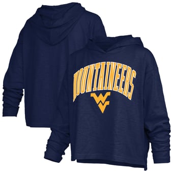 Women's Pressbox  Navy West Virginia Mountaineers Nelson Arch Over Logo Long Sleeve Hooded Slub T-Shirt