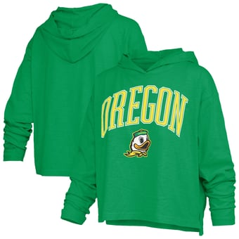 Women's Pressbox  Green Oregon Ducks Nelson Arch Over Logo Long Sleeve Hooded Slub T-Shirt