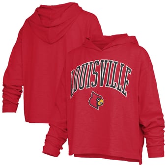 Women's Pressbox  Red Louisville Cardinals Nelson Arch Over Logo Long Sleeve Hooded Slub T-Shirt