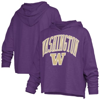 Women's Pressbox  Purple Washington Huskies Nelson Arch Over Logo Long Sleeve Hooded Slub T-Shirt