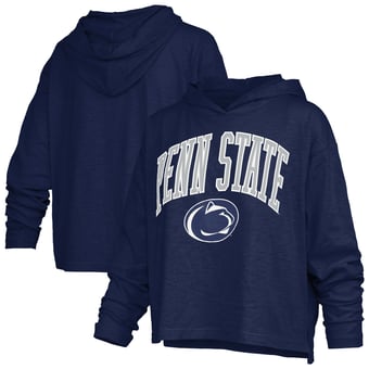 Women's Pressbox  Navy Penn State Nittany Lions Nelson Arch Over Logo Long Sleeve Hooded Slub T-Shirt