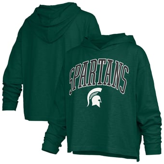 Women's Pressbox  Green Michigan State Spartans Nelson Arch Over Logo Long Sleeve Hooded Slub T-Shirt