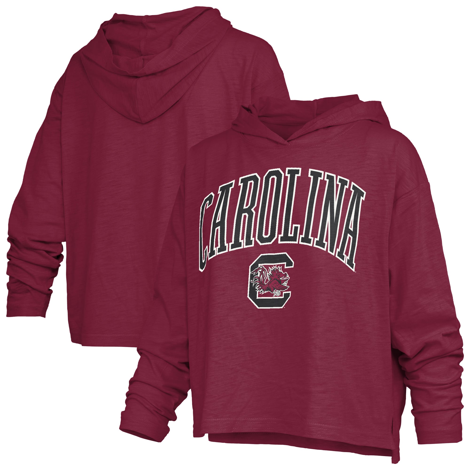 Women's Pressbox  Garnet South Carolina Gamecocks Nelson Arch Over Logo Long Sleeve Hooded Slub T-Shirt