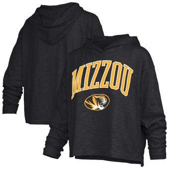 Women's Pressbox  Black Missouri Tigers Nelson Arch Over Logo Long Sleeve Hooded Slub T-Shirt
