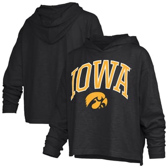 Women's Pressbox  Black Iowa Hawkeyes Nelson Arch Over Logo Long Sleeve Hooded Slub T-Shirt