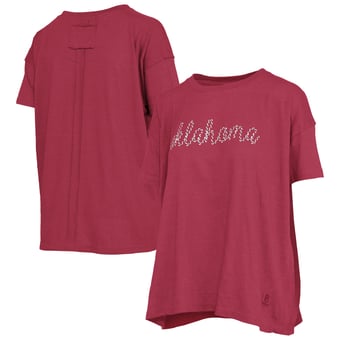 Women's Pressbox  Heather Crimson Oklahoma Sooners Swirl Script Twisted Team Color Stitched Oversized T-Shirt