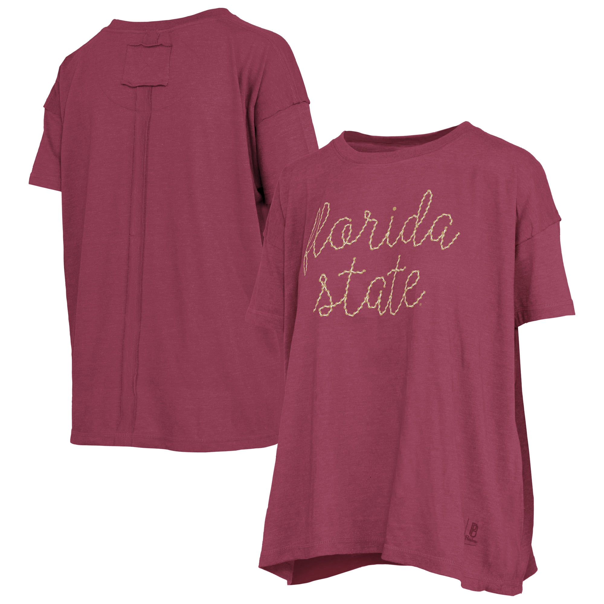 Women's Pressbox  Heather Garnet Florida State Seminoles Swirl Script Twisted Team Color Stitched Oversized T-Shirt
