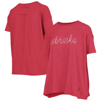 Women's Pressbox  Heather Scarlet Nebraska Huskers Swirl Script Twisted Team Color Stitched Oversized T-Shirt