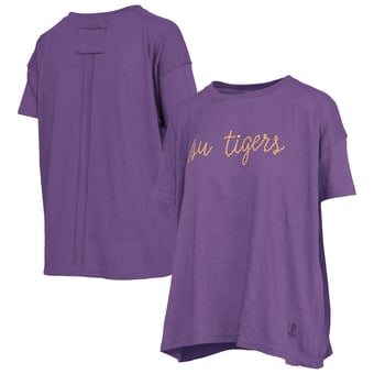 Women's Pressbox  Heather Purple LSU Tigers Swirl Script Twisted Team Color Stitched Oversized T-Shirt