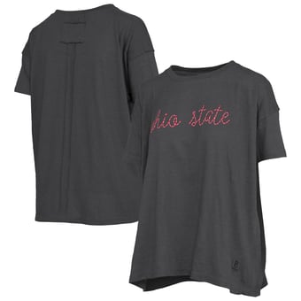 Women's Pressbox  Heather Black Ohio State Buckeyes Swirl Script Twisted Team Color Stitched Oversized T-Shirt