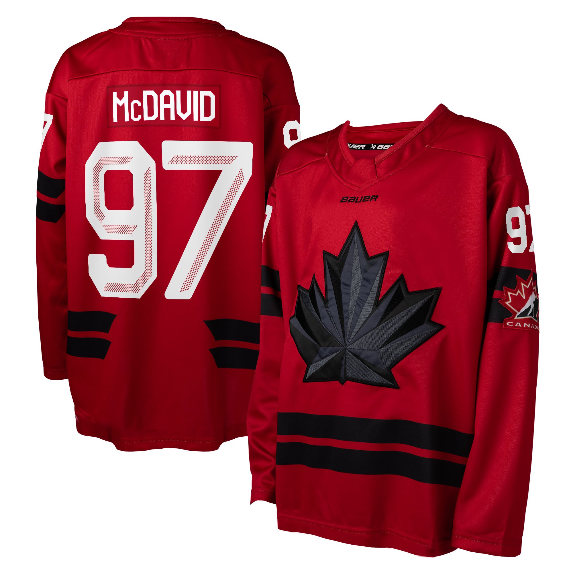 Maglia replica rossa da hockey su ghiaccio del Canada 2026 per ragazzi, di Connor McDavid.
