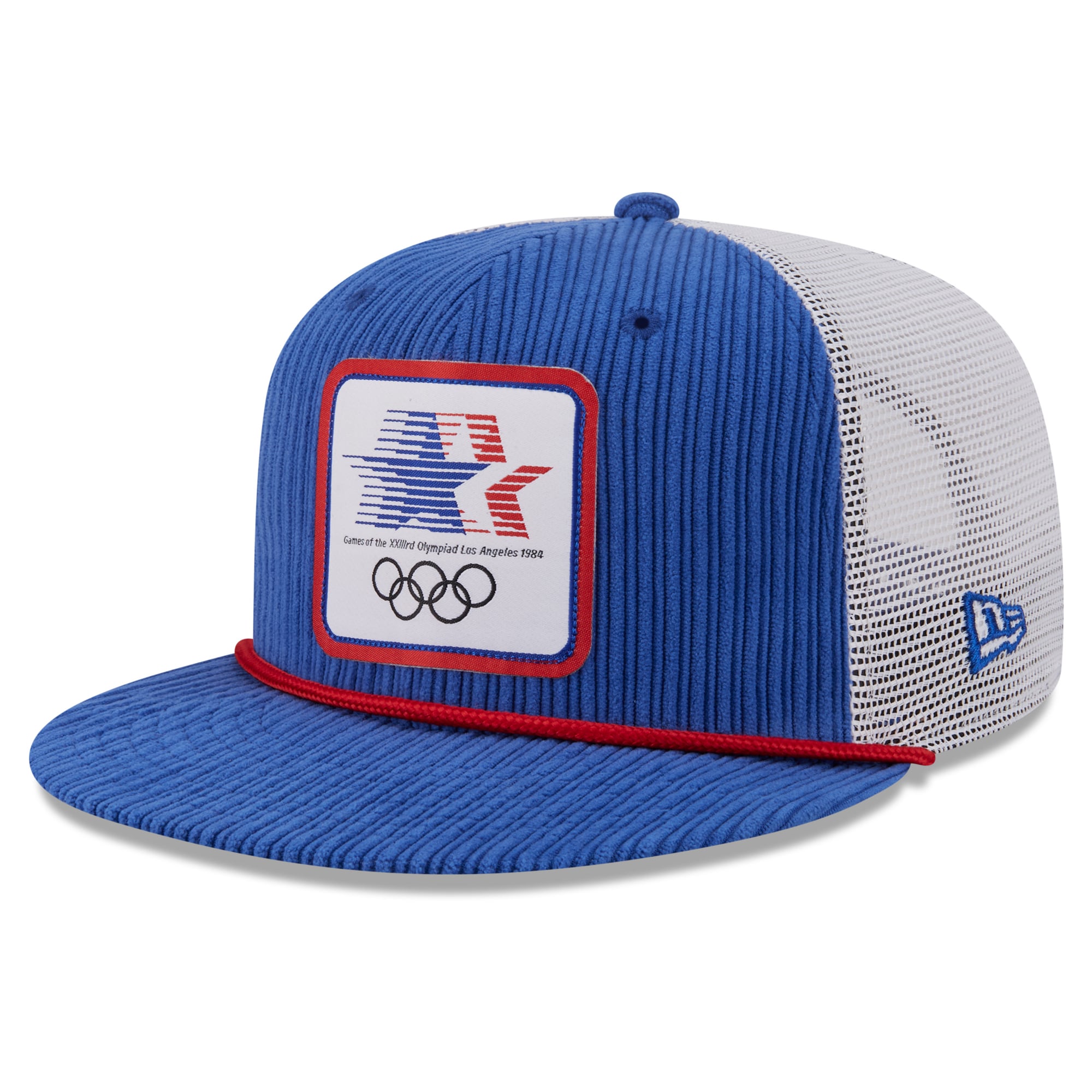 Men's New Era  Royal/White Olympic Games LA84 Rope 9FIFTY Snapback Trucker Hat