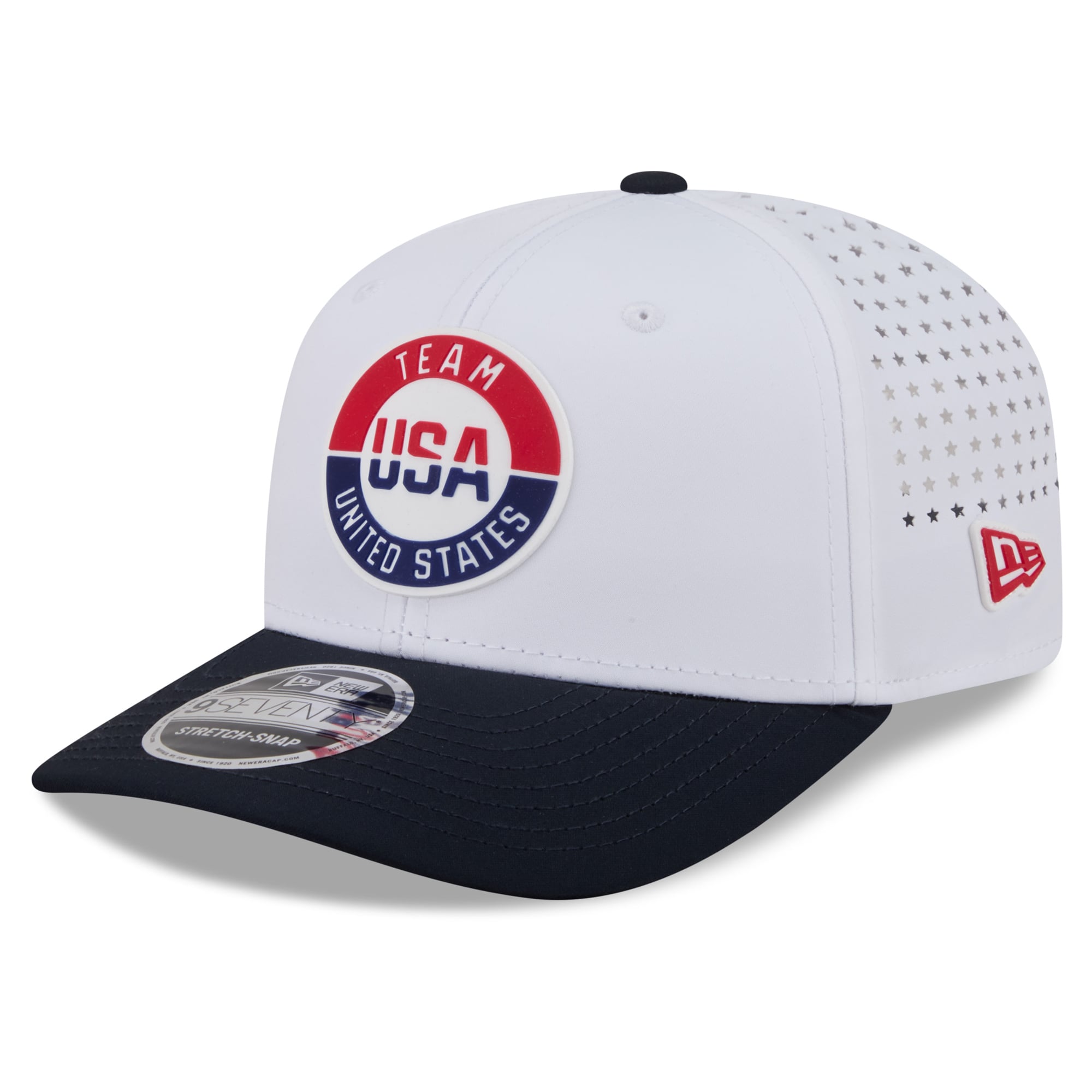 Men's New Era  White/Black Team USA Perforated Stars 9SEVENTY Adjustable Hat