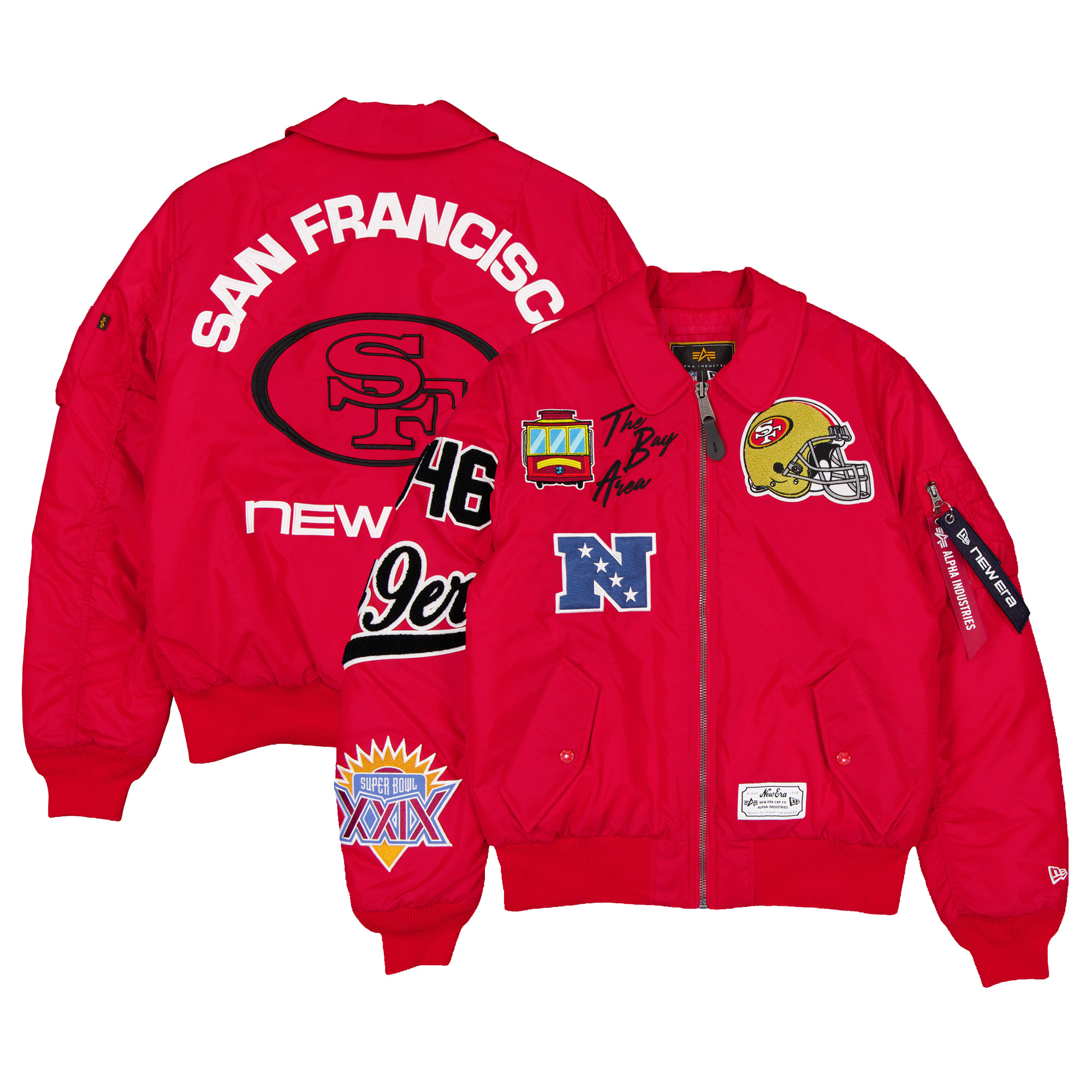 Men's New Era x Alpha Industries Scarlet San Francisco 49ers MA-1 Full-Zip Bomber Jacket