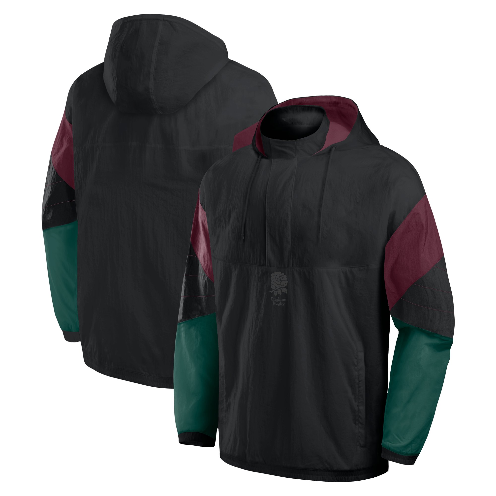 Giacca a vento con cappuccio e mezza zip England Rugby Street - Nera