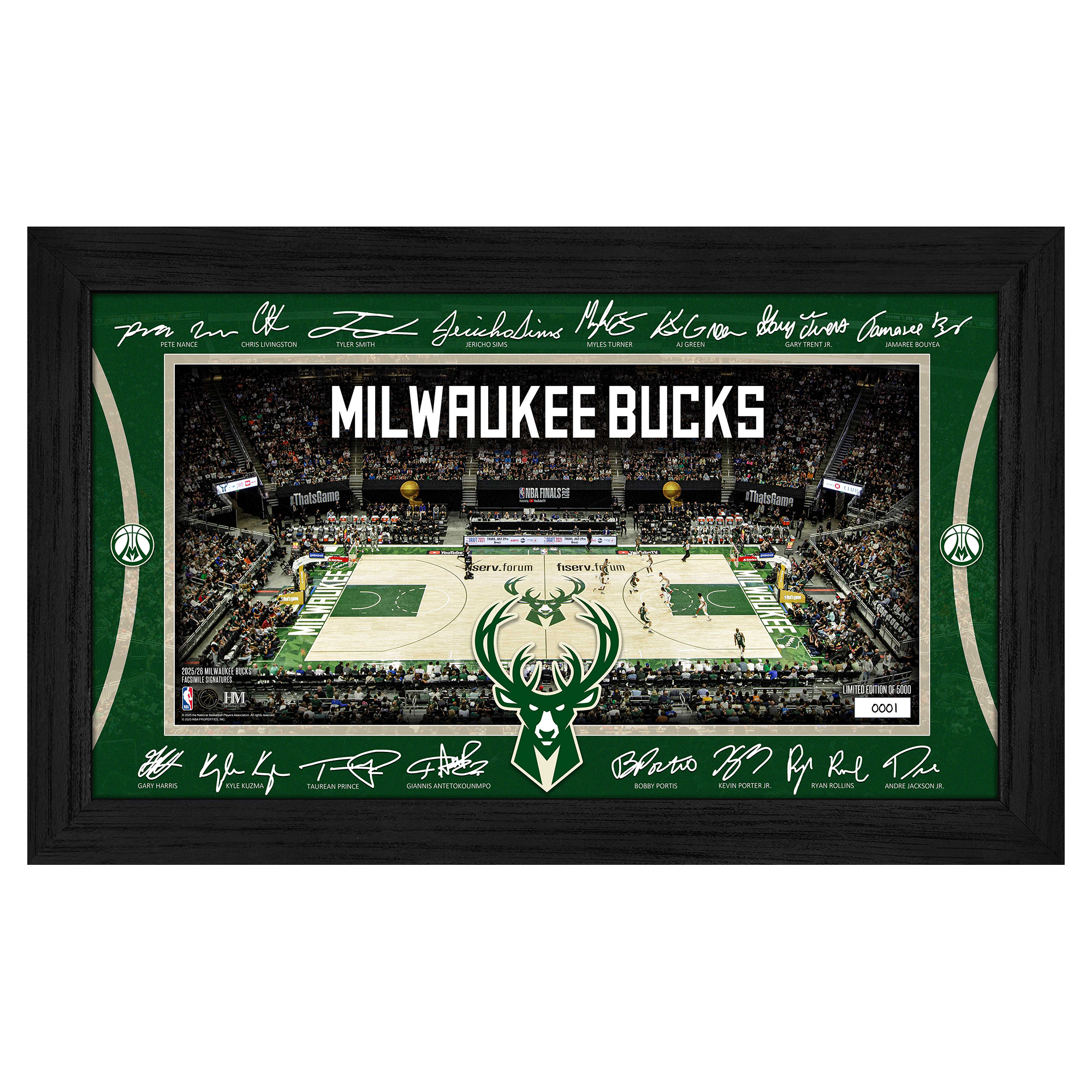 Highland Mint  Milwaukee Bucks 2025 Signature Court Framed Picture
