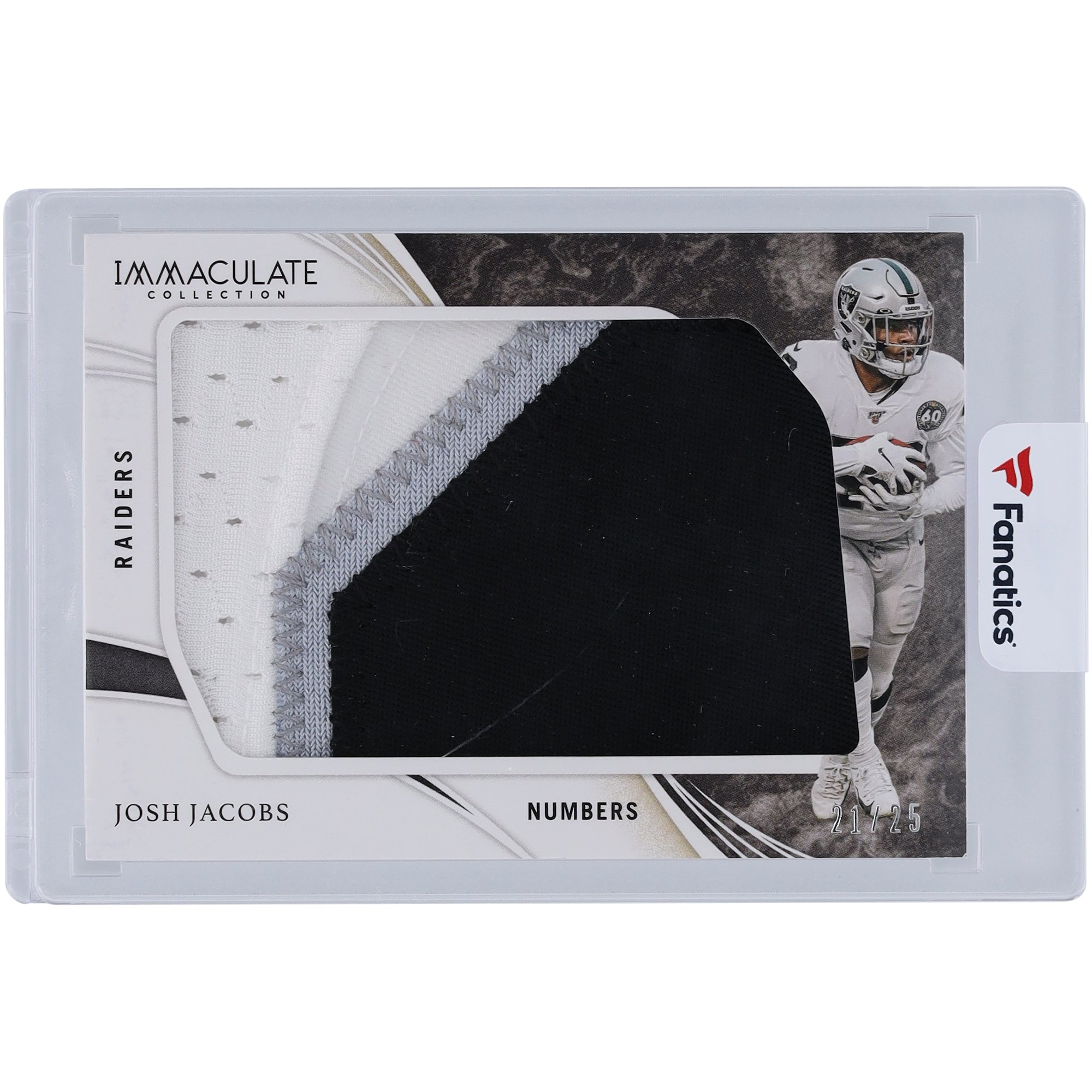 Josh Jacobs Oakland Raiders 2020 Panini Immaculate Collection Numbers Tri-Color Relic #IL26 #21/25 Card