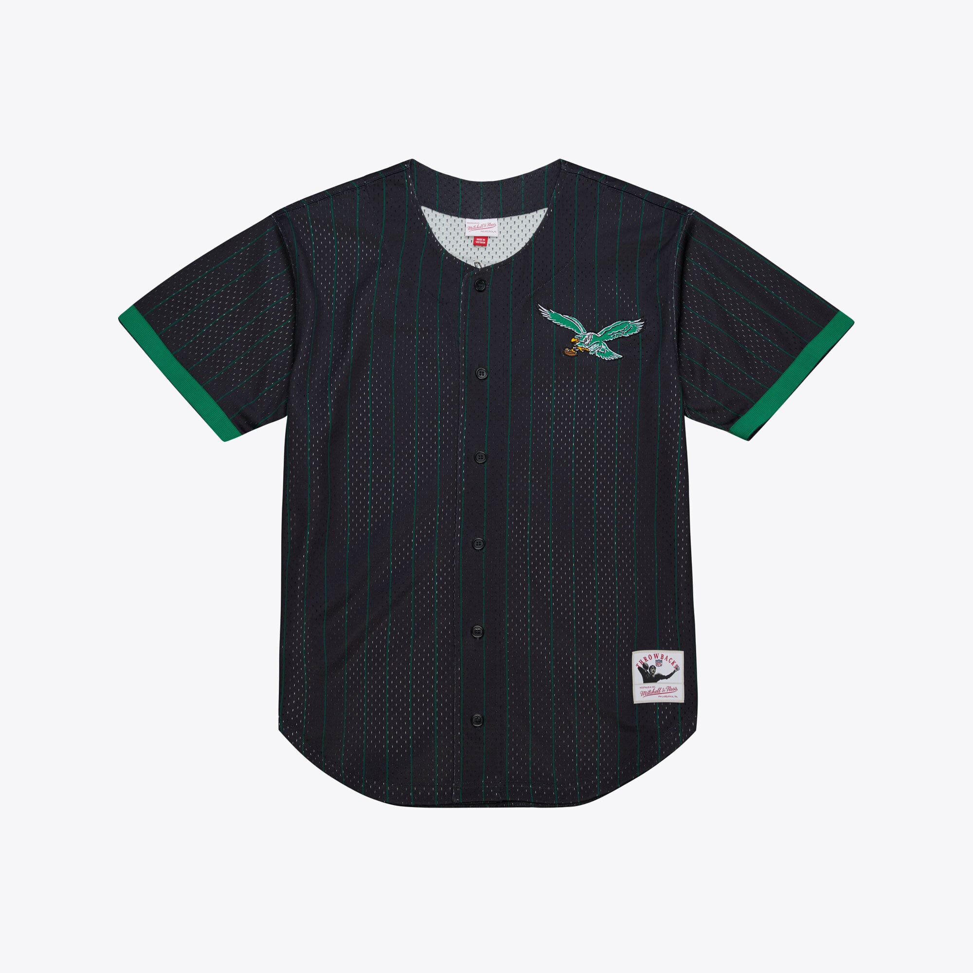 Philadelphia Eagles Mitchell & Ness Final Seconds Striped Mesh Button-Up Shirt - Mens