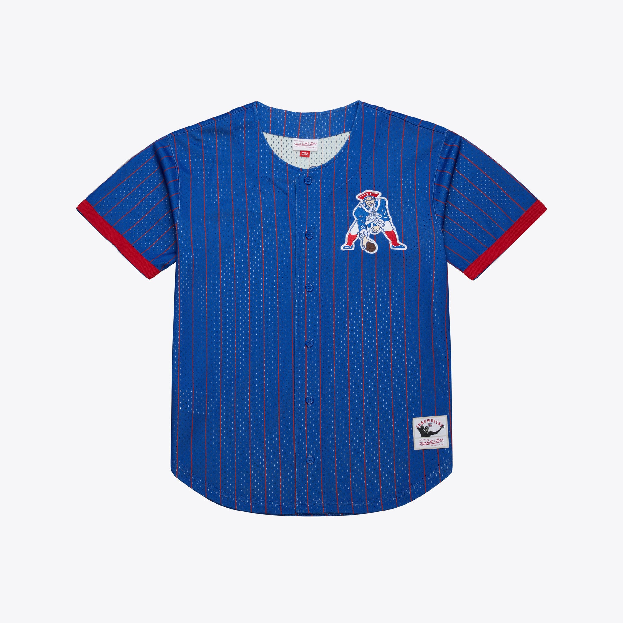 Maglia a righe con bottoni in rete Mitchell & Ness Final Seconds dei New England Patriots - Uomo