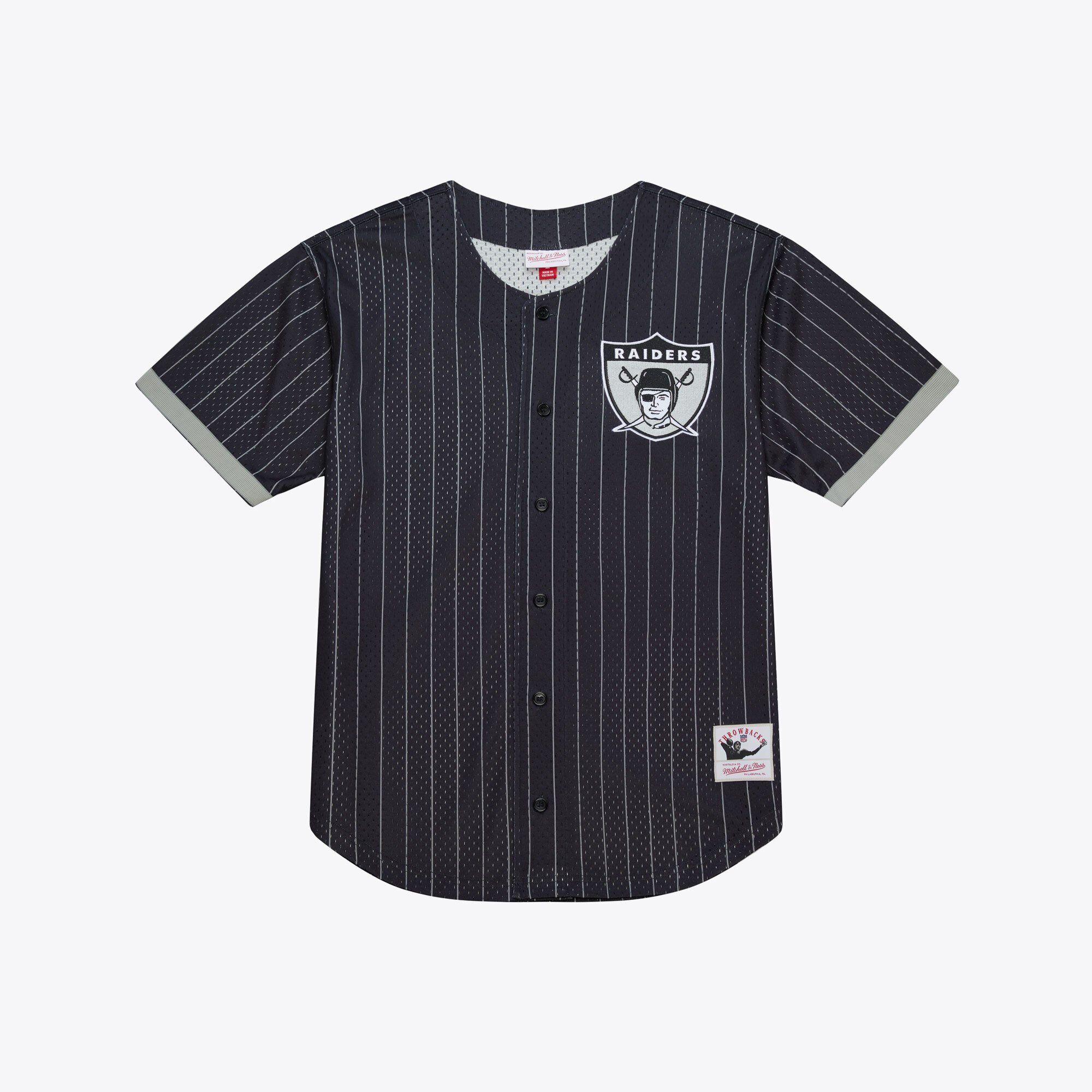 Maglia a righe con bottoni in rete Mitchell & Ness Final Seconds degli Oakland Raiders - Uomo