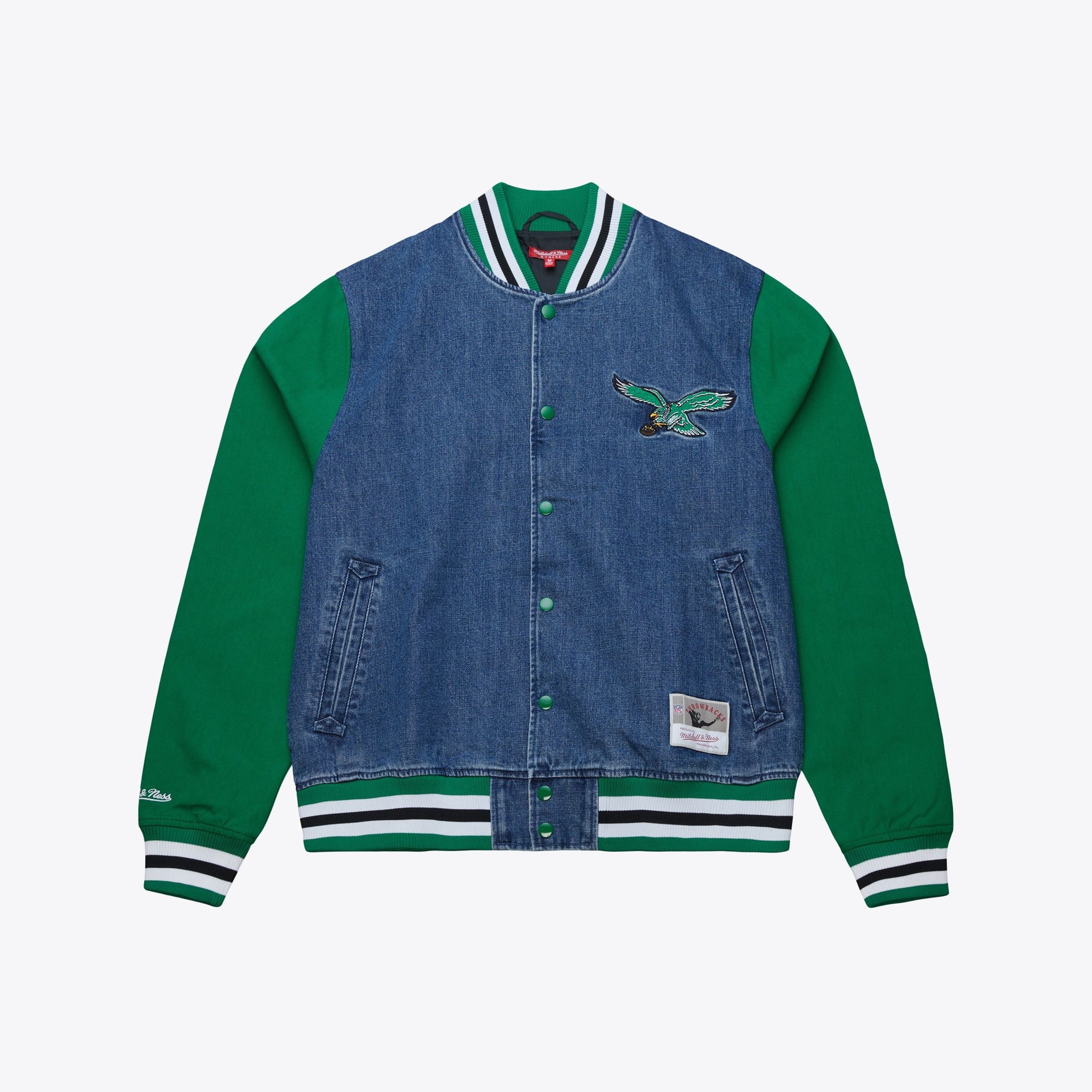 Philadelphia Eagles Mitchell & Ness Denim Varsity Jacket - Mens