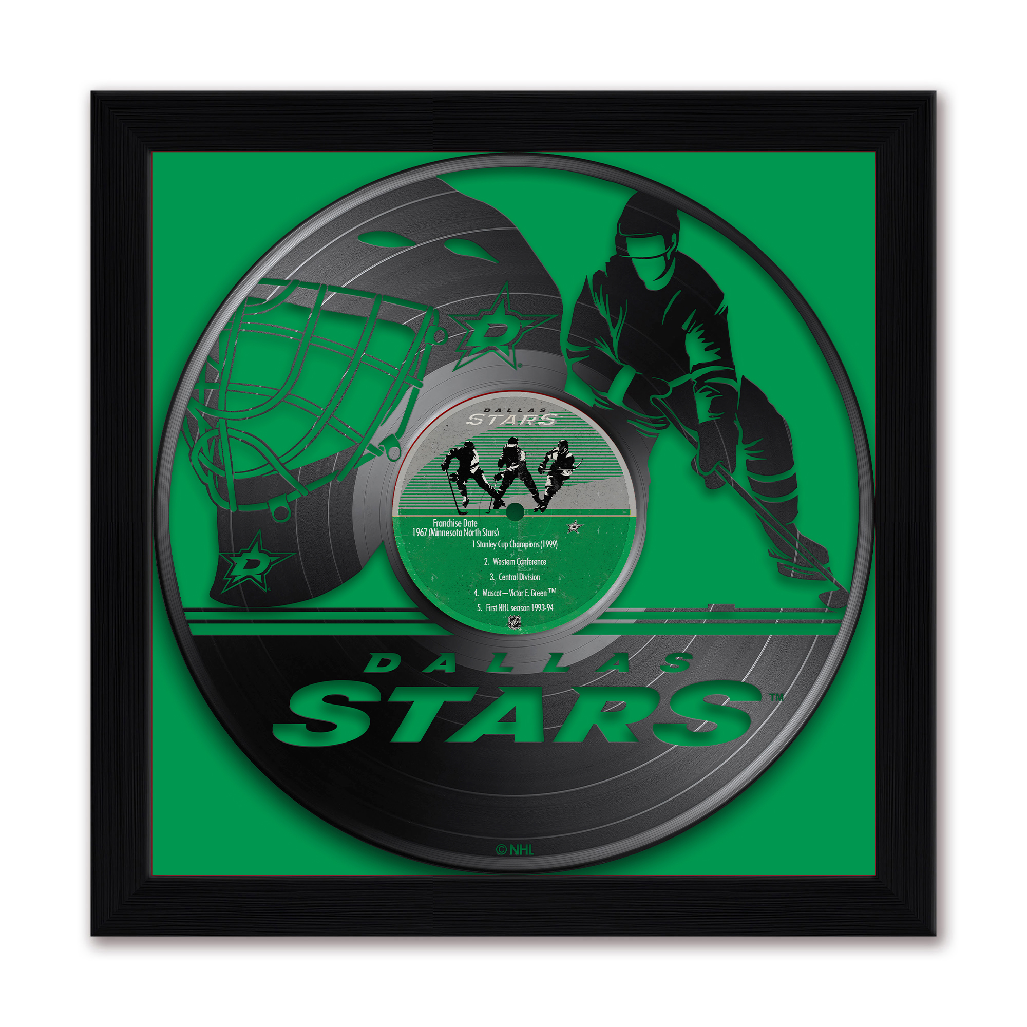 Dallas Stars 13" x 13" Framed Vinyl Record Art Print