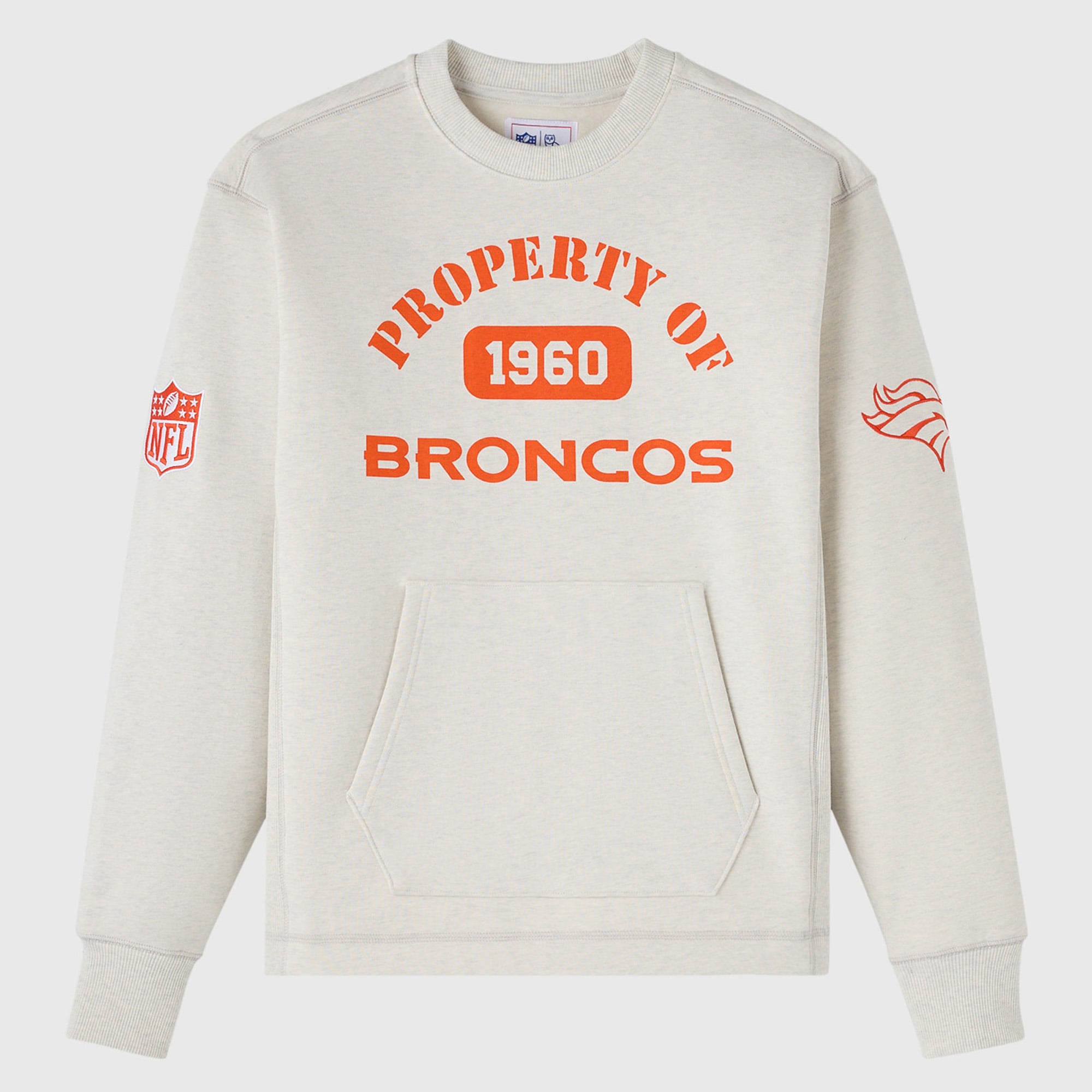 Sudadera unisex de felpa OVO x NFL color gris jaspeado de los Denver Broncos