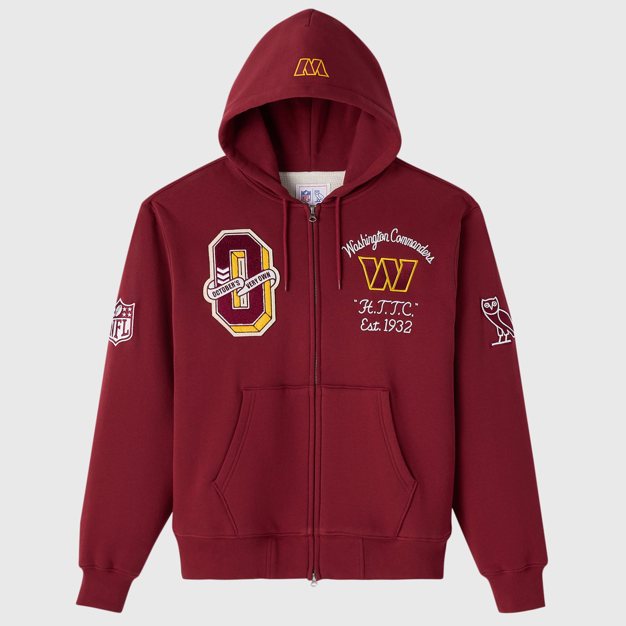 Unisex OVO x NFL Burgundy Washington Commanders Full-Zip Waffle-Lined Hoodie