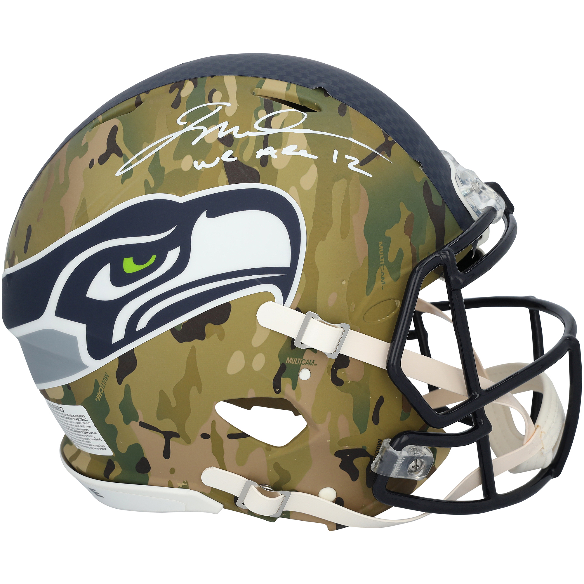 Jalen Milroe Seattle Seahawks Autographed Riddell Camo Speed Authentic Helmet with "We Are 12" Inscription