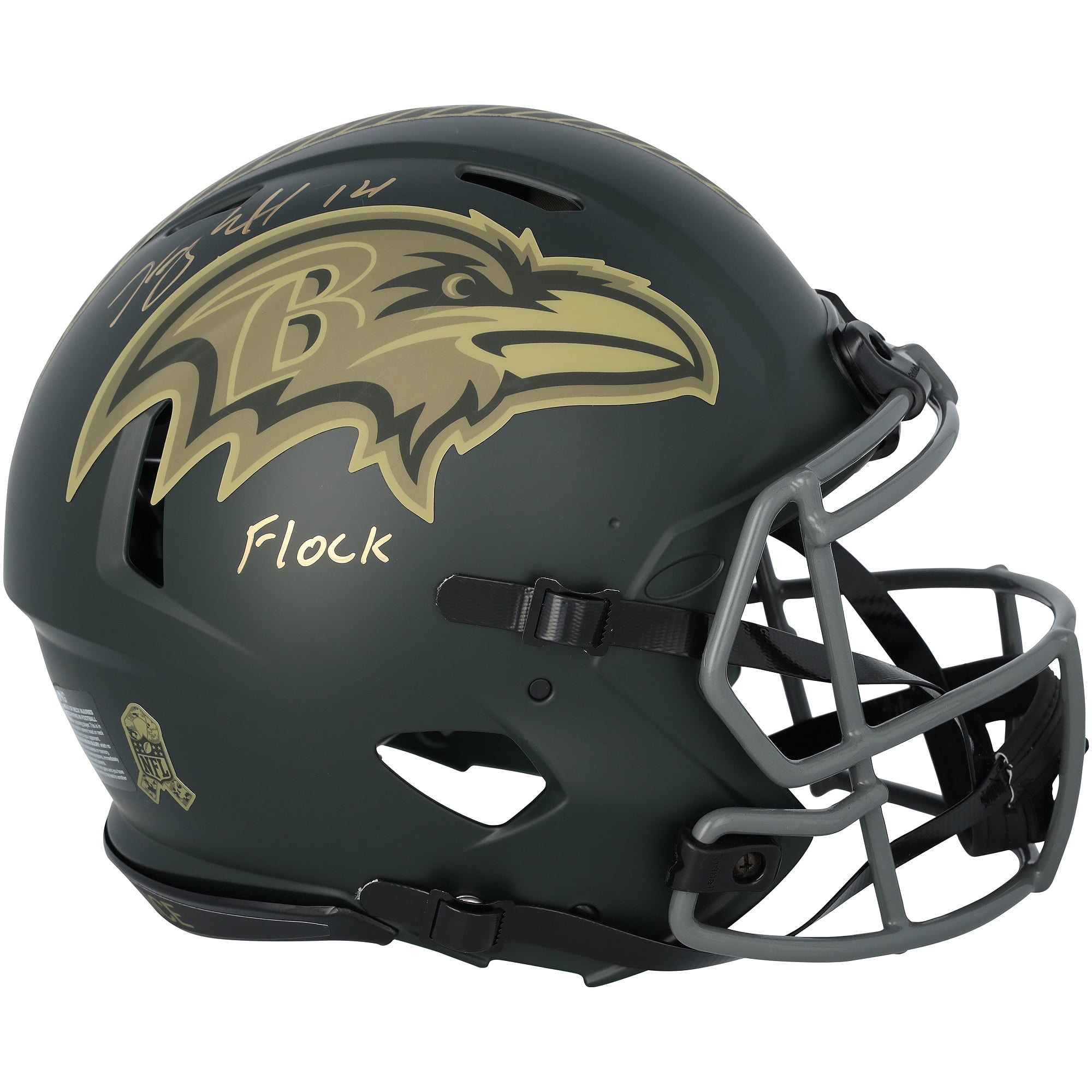 Kyle Hamilton Baltimore Ravens Autographed Riddell 2025 Salute To Service Speed Authentic Helmet with "Flock" Inscription