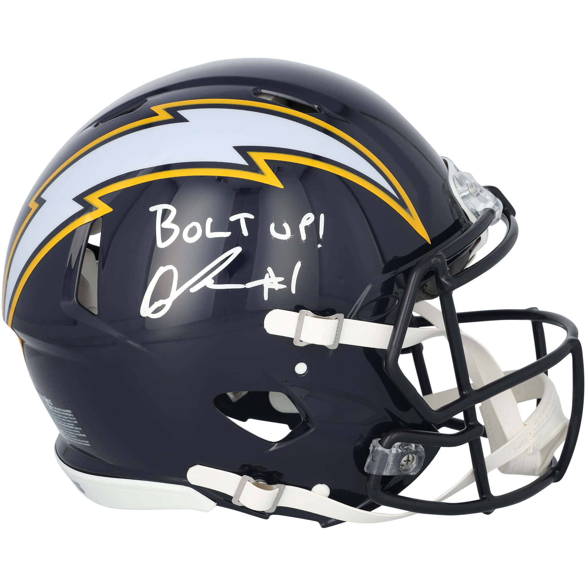 Quentin Johnston Los Angeles Chargers Autographed Riddell 2025 Alternate Speed Authentic Helmet with "Bolt Up!" Inscription
