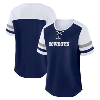Women's Fanatics Navy Dallas Cowboys Curl Route Athena Lace-Up T-Shirt