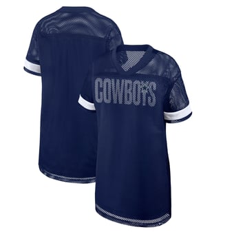 Women's Fanatics  Navy Dallas Cowboys Oversized Team First Deep Route Mesh V-Neck Dress