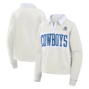 Women's Fanatics Cream Dallas Cowboys Heritage Play Action Rugby Long Sleeve Polo