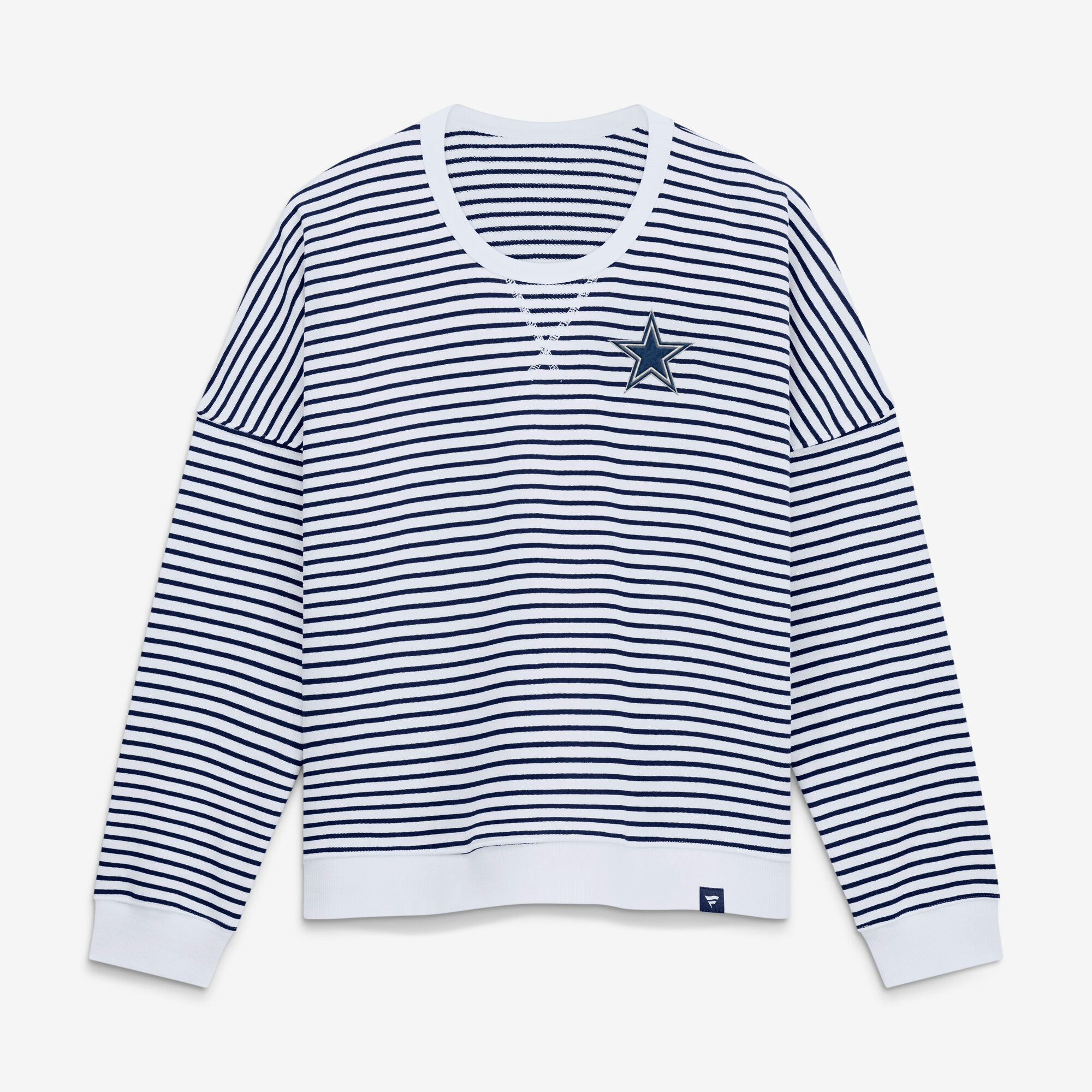 Women's Fanatics White/Navy Dallas Cowboys Striped Oversized French Terry Sweatshirt