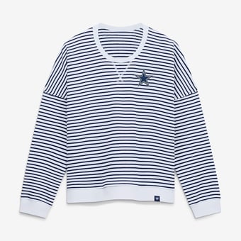Women's Fanatics White/Navy Dallas Cowboys Striped Oversized French Terry Sweatshirt