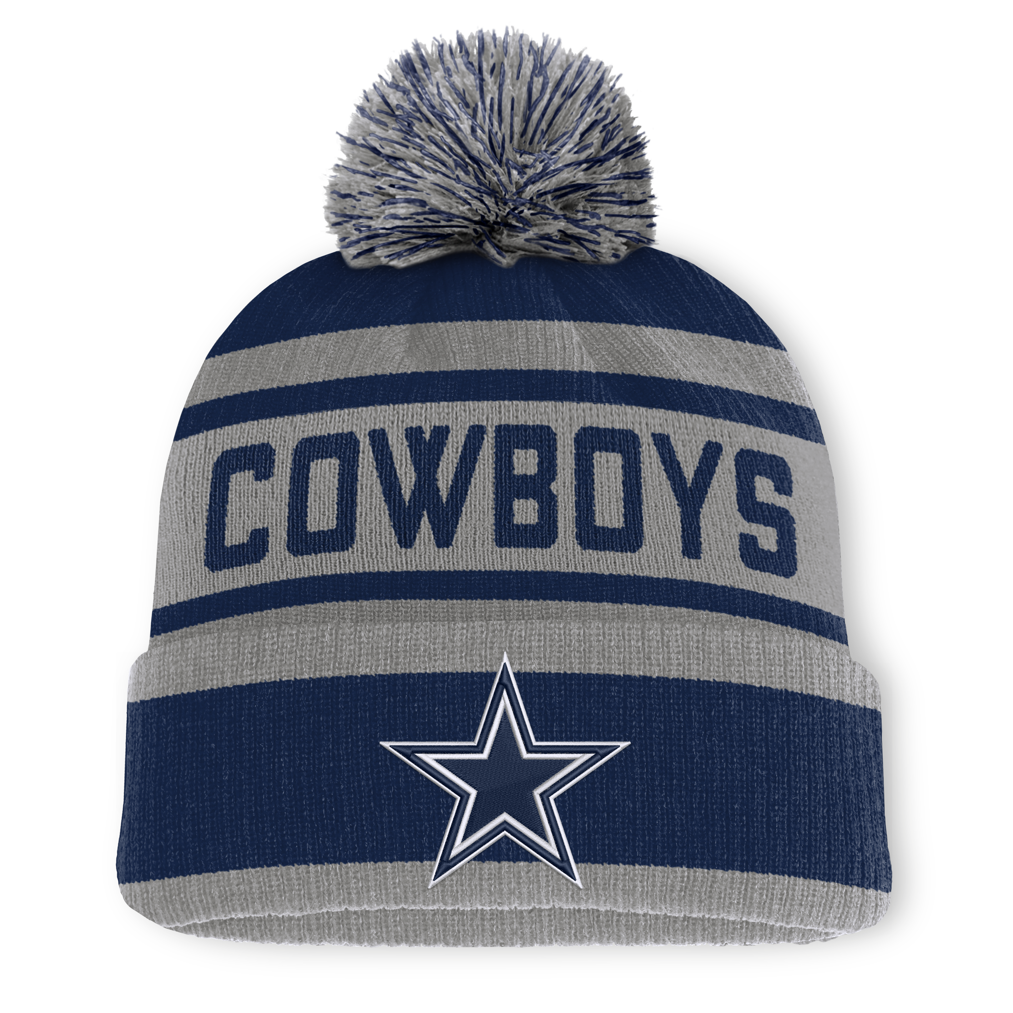 Men's Fanatics Navy Dallas Cowboys Measured Cuff Knit Hat with Pom