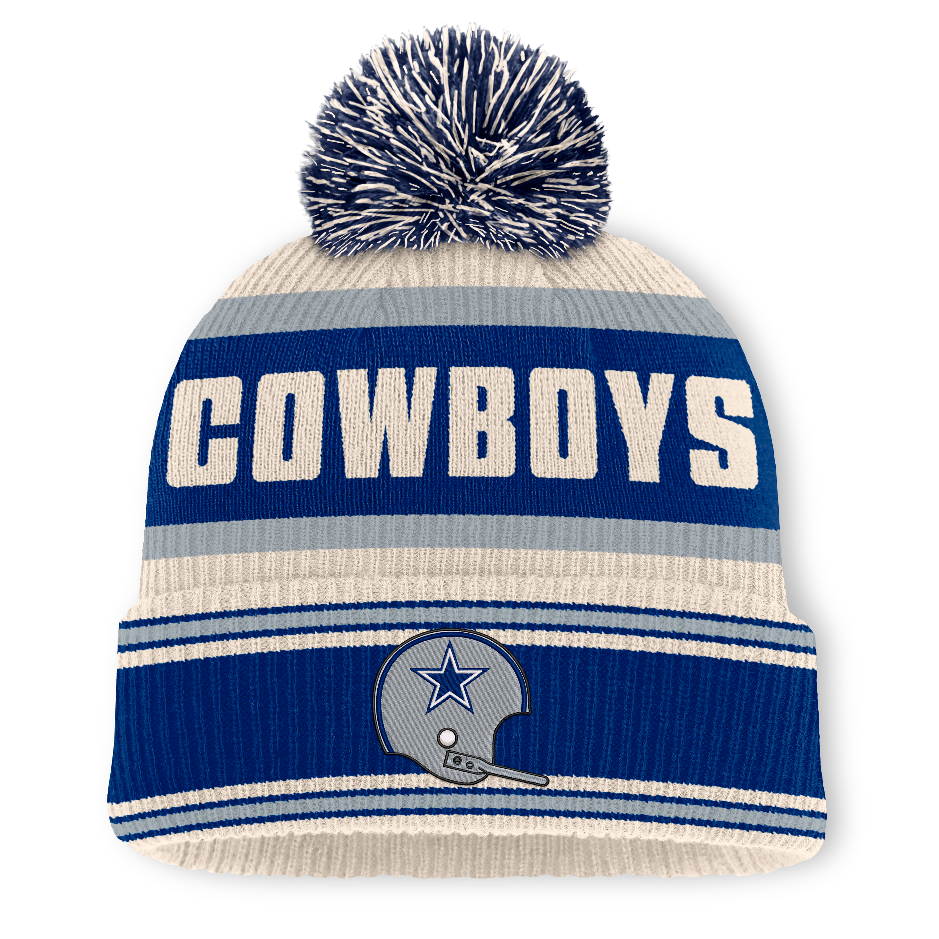 Men’s Fanatics Royal Dallas Cowboys Heritage Parcel Cuffed Knit Hat with Pom