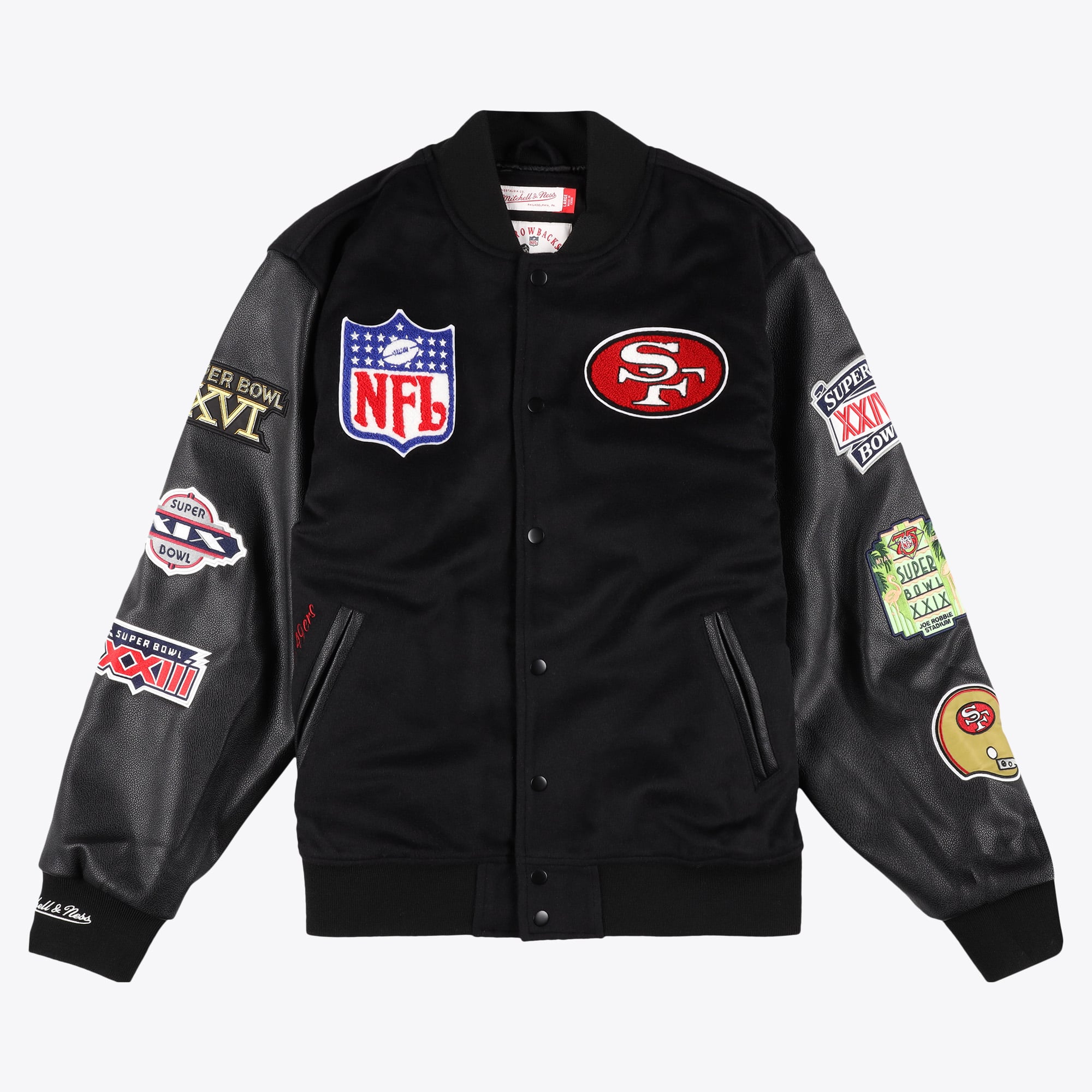 San Francisco 49ers Mitchell & Ness Vintage Logo Blackout Schwere Satinjacke - Herren
