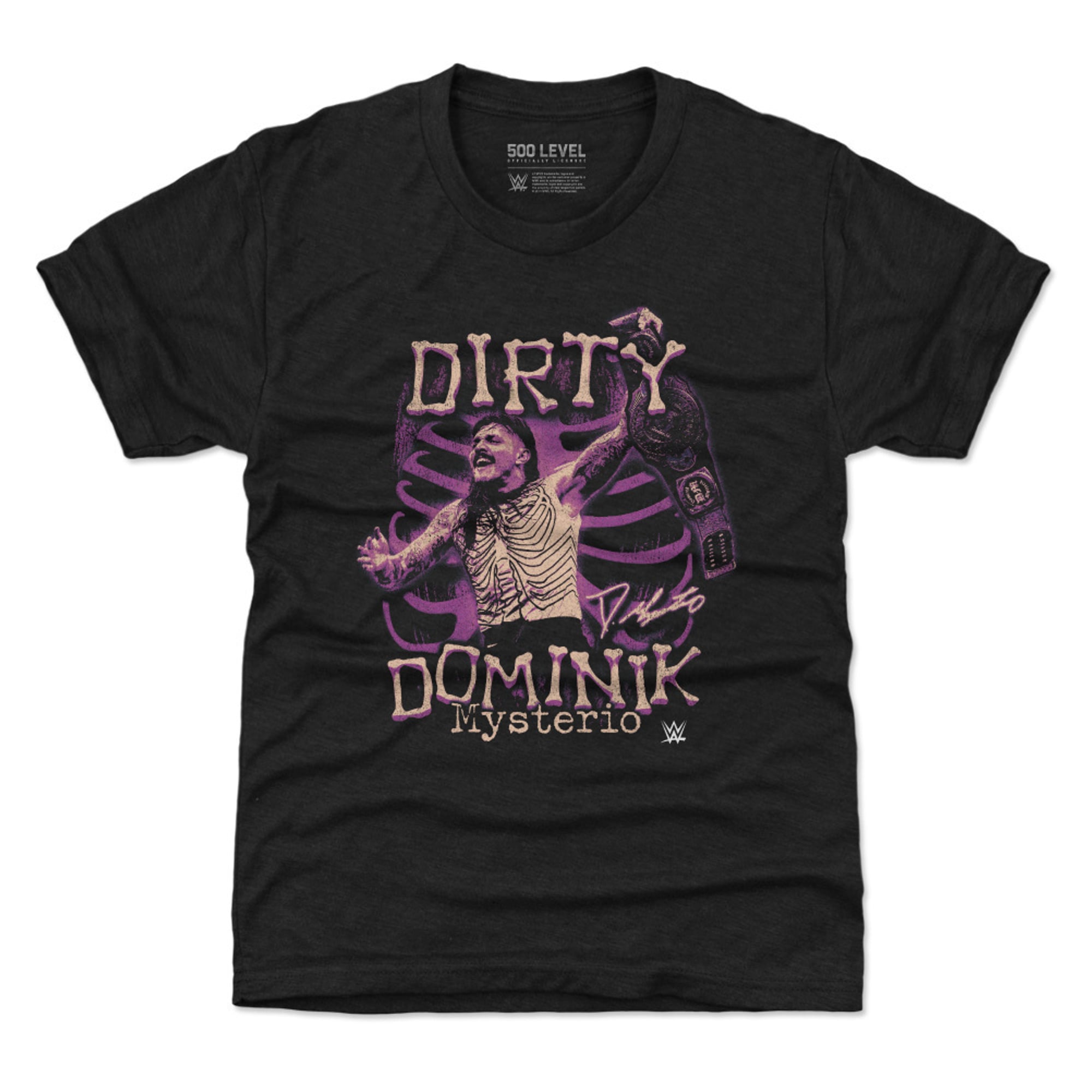 Youth 500 Level Heather Black Dominik Mysterio Champion Grunge T-Shirt