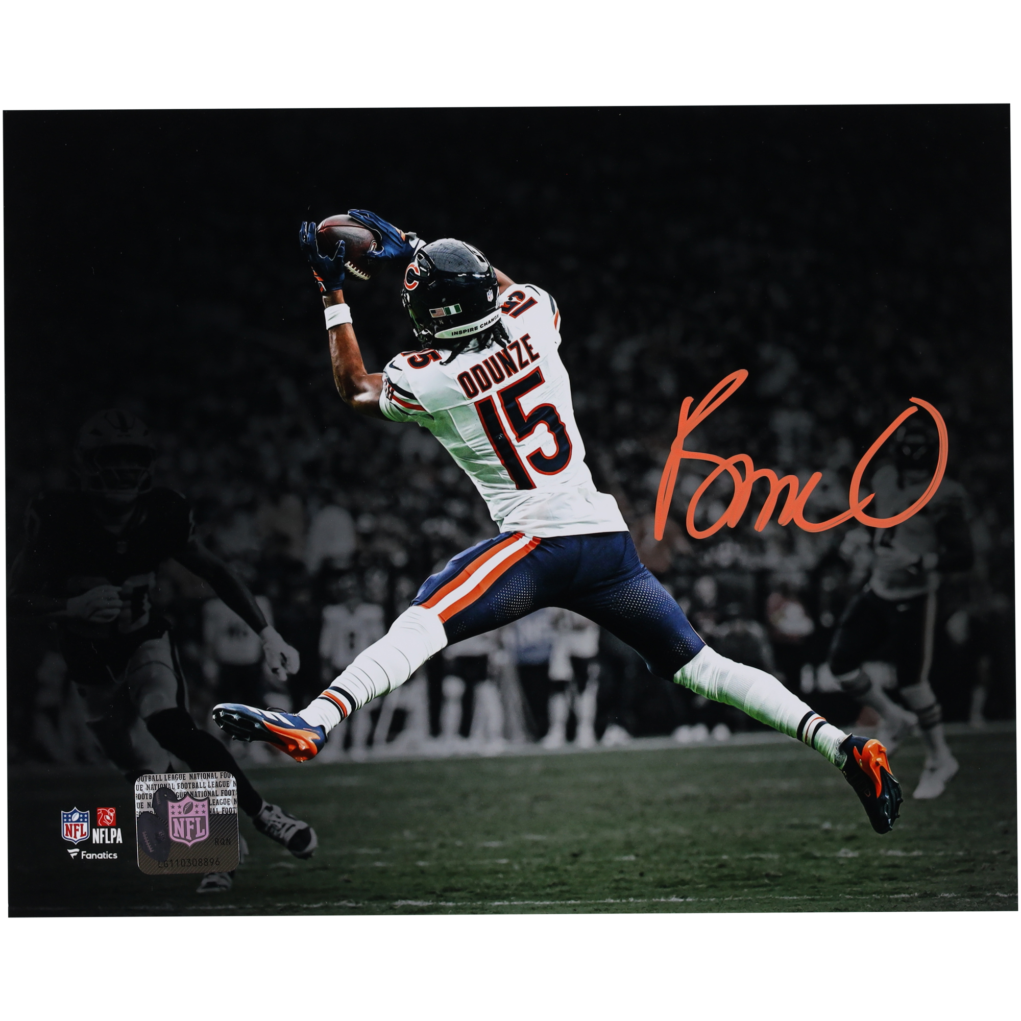 Rome Odunze Chicago Bears Autographed 8" x 10" Leaping Catch Spotlight Photograph
