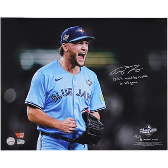 "Trey Yesavage Toronto Blue Jays Autographed 16"" x 20"" 2025 World Series Game 5 Scream Celebration Photograph with Rookie Strikeout Record Inscription - Limited Edition of 25"