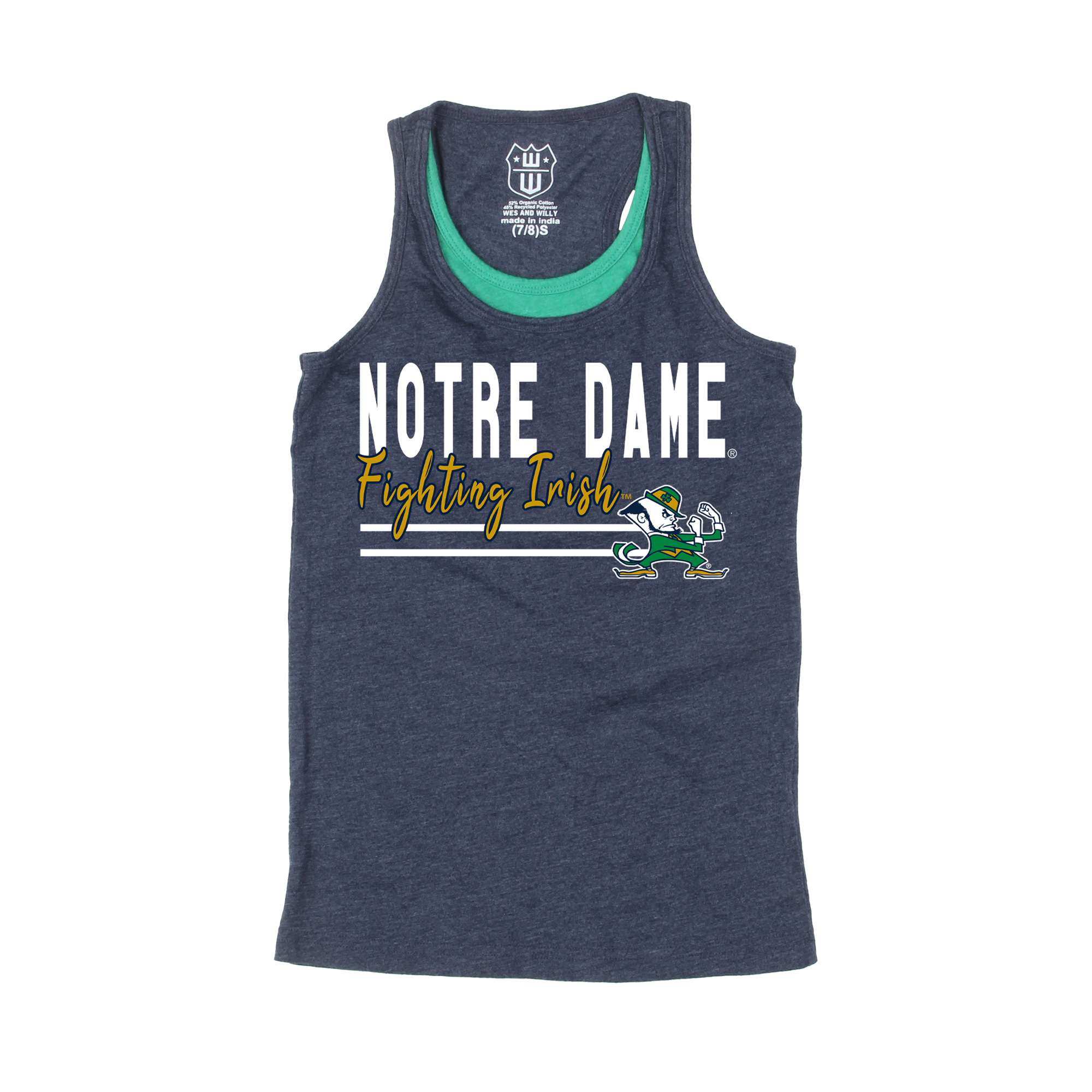 Girls Youth Wes & Willy  Navy Notre Dame Fighting Irish Racerback Tank Top