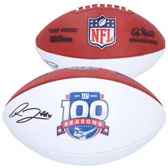 Theo Johnson New York Giants Autographed Wilson 100th Season White Panel Football