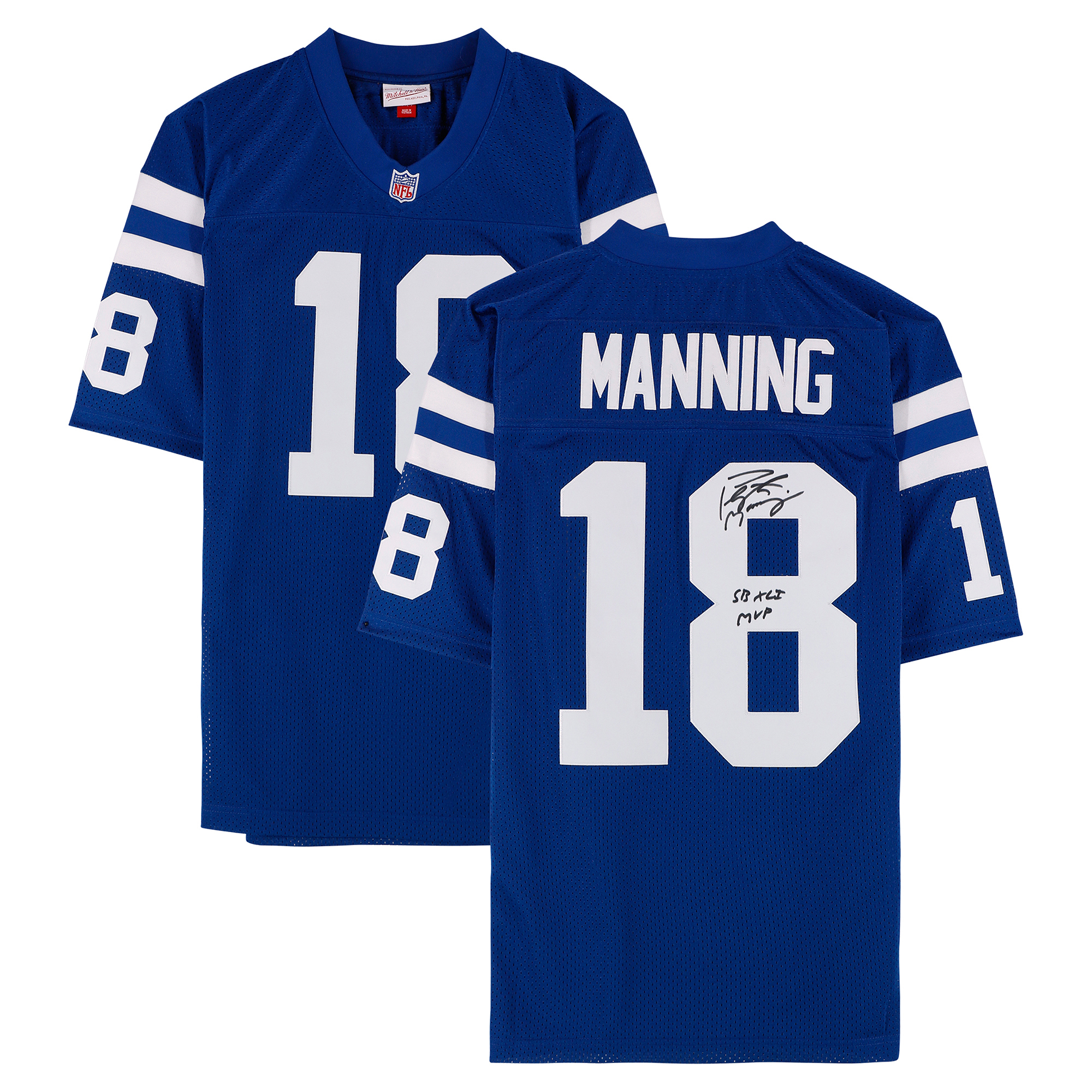 Peyton Manning Indianapolis Colts Autographed Royal Mitchell & Ness Authentic Jersey with "SB XLI MVP" Inscription