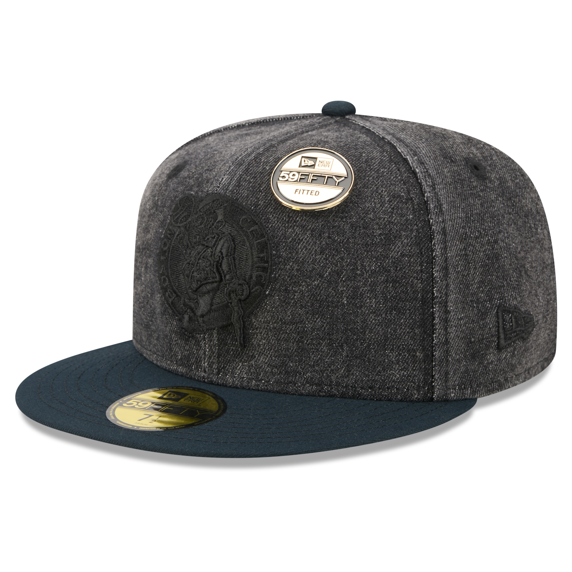 Men's New Era  Black Boston Celtics Washed Denim 59FIFTY Fitted Hat