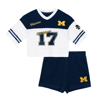 Girls Preschool Outerstuff  Navy/White Michigan Wolverines Cutest Player V-Neck T-Shirt & Shorts Set