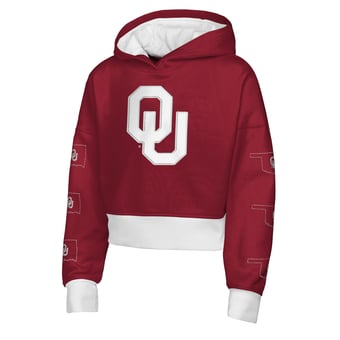Girls Youth Outerstuff Crimson Oklahoma Sooners Fair Catch Poly Fleece Hoodie